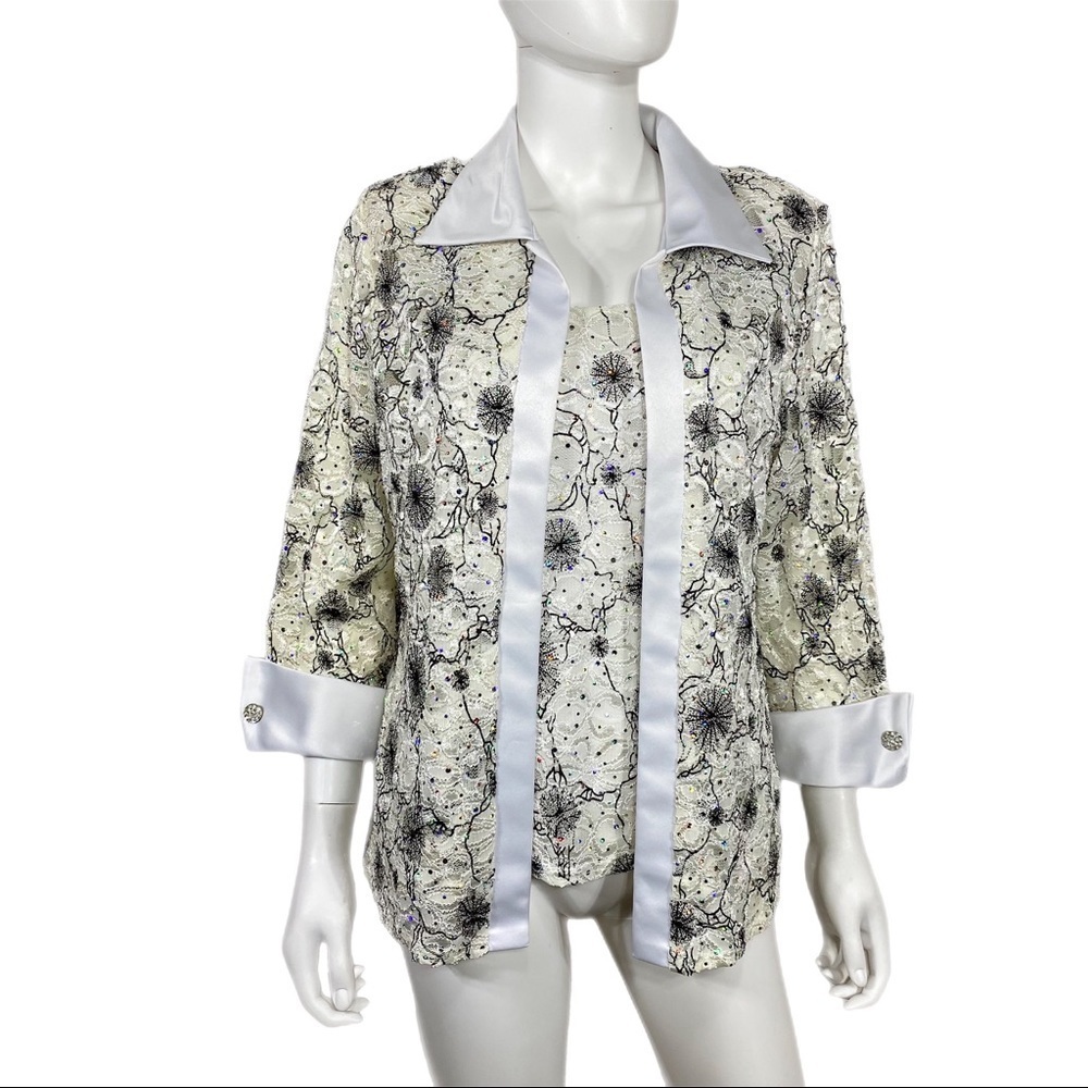 R&M Richards 2PC Rhinestone & Lace Sleeveless Special Event Top & Jacket